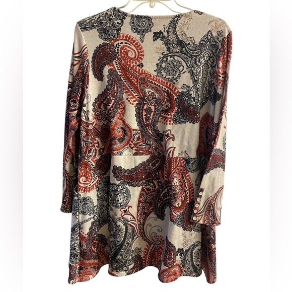 Chico’s knit tunic top paisley cream brown long line Large - Picture 2 of 7